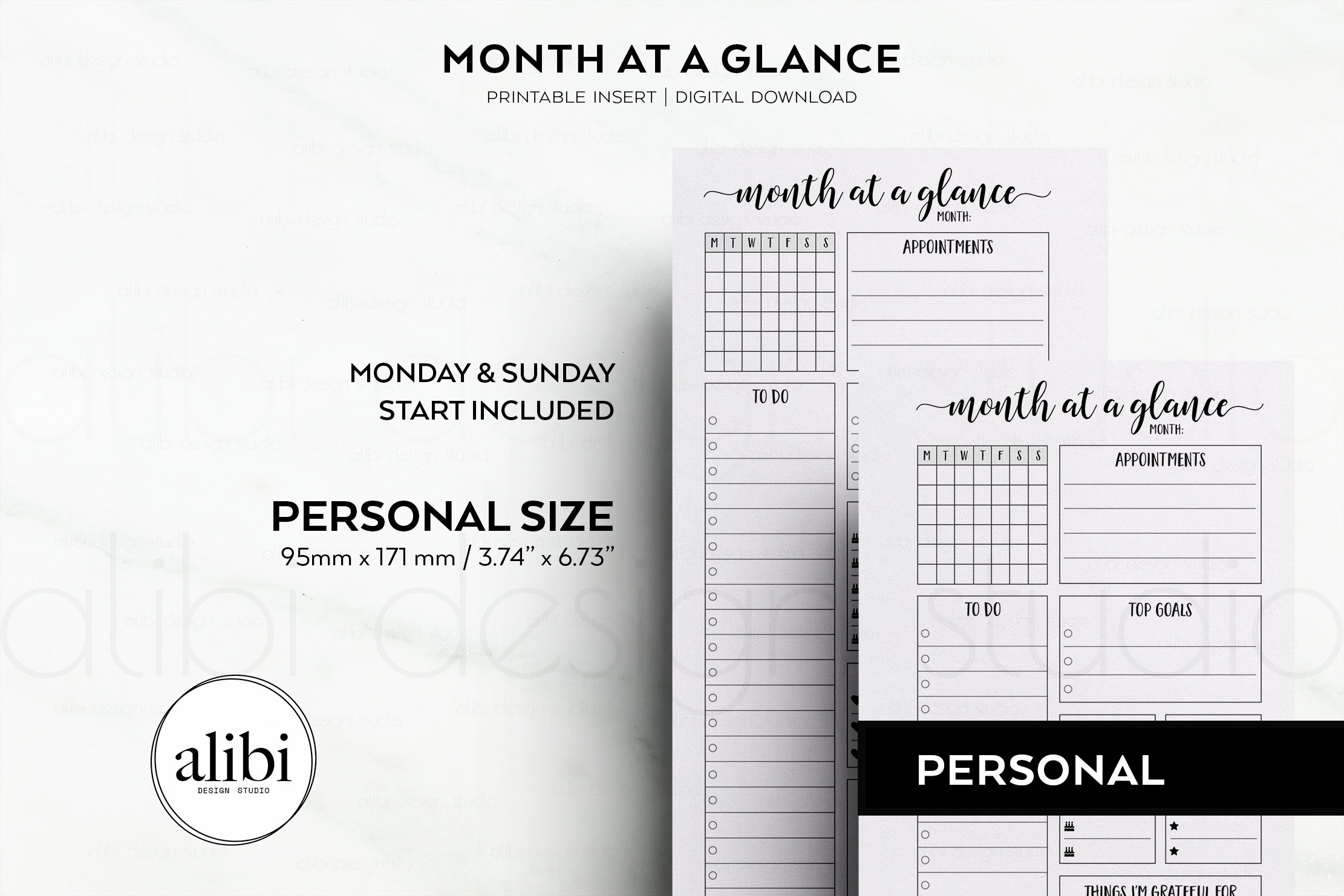 Personal Monthly Planner Month at a Glance to Do Personal - Etsy