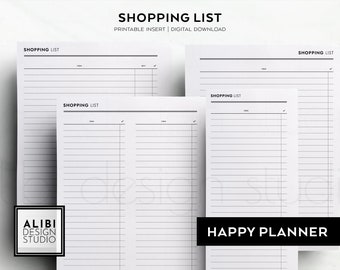 Happy Planner Shopping List Grocery List HP Classic Printable Planner Inserts