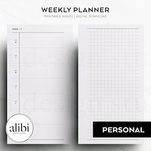 Personal Weekly Planner Insert Printable Personal Horizontal Schedule and Grid Paper | Hobonichi Style Minimalist Layout
