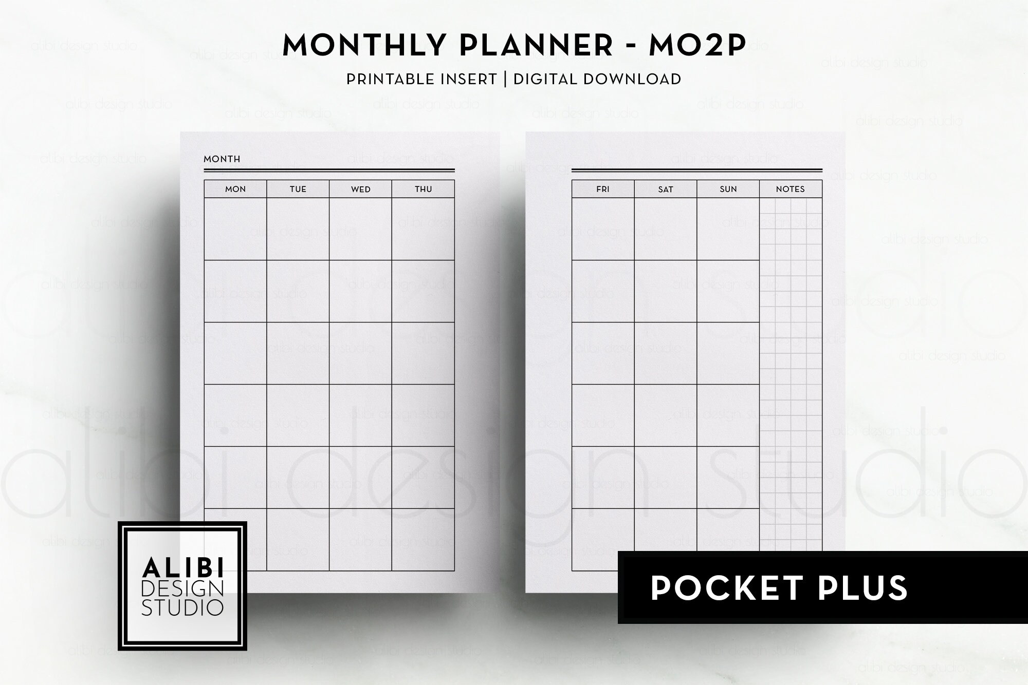 Pocket Plus Monthly Planner Undated Calendar Pocket XL Printable ...