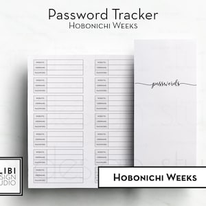 Hobonichi Weeks Password Tracker Password Keeper Password List Password Journal Hobo Weeks Printable Inserts