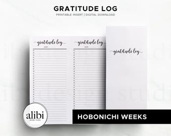 Hobonichi Weeks Gratitude Log Monthly Planner, Daily Gratitude Journal, 31 Day Tracker Hobo Weeks Printable Inserts