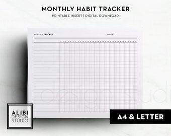 A4 Letter Habit Tracker Monthly Planner Minimalistic Monthly Tracker Printable Planner Inserts Monthly Overview