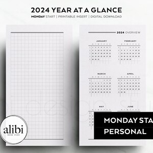Personal 2024 Year At A Glance Dashboard 2024 Calendar - Etsy México