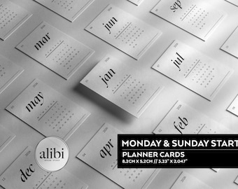 2026 Calendar Planner Cards Printable Mini Calendar Wallet Cards Planner Cards Digital Download PDF PNG #C2602