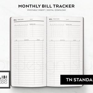 Standard TN, Bill Tracker Monthly Financial Overview Budget Inserts Finance Planner Travelers Notebook Printable Inserts