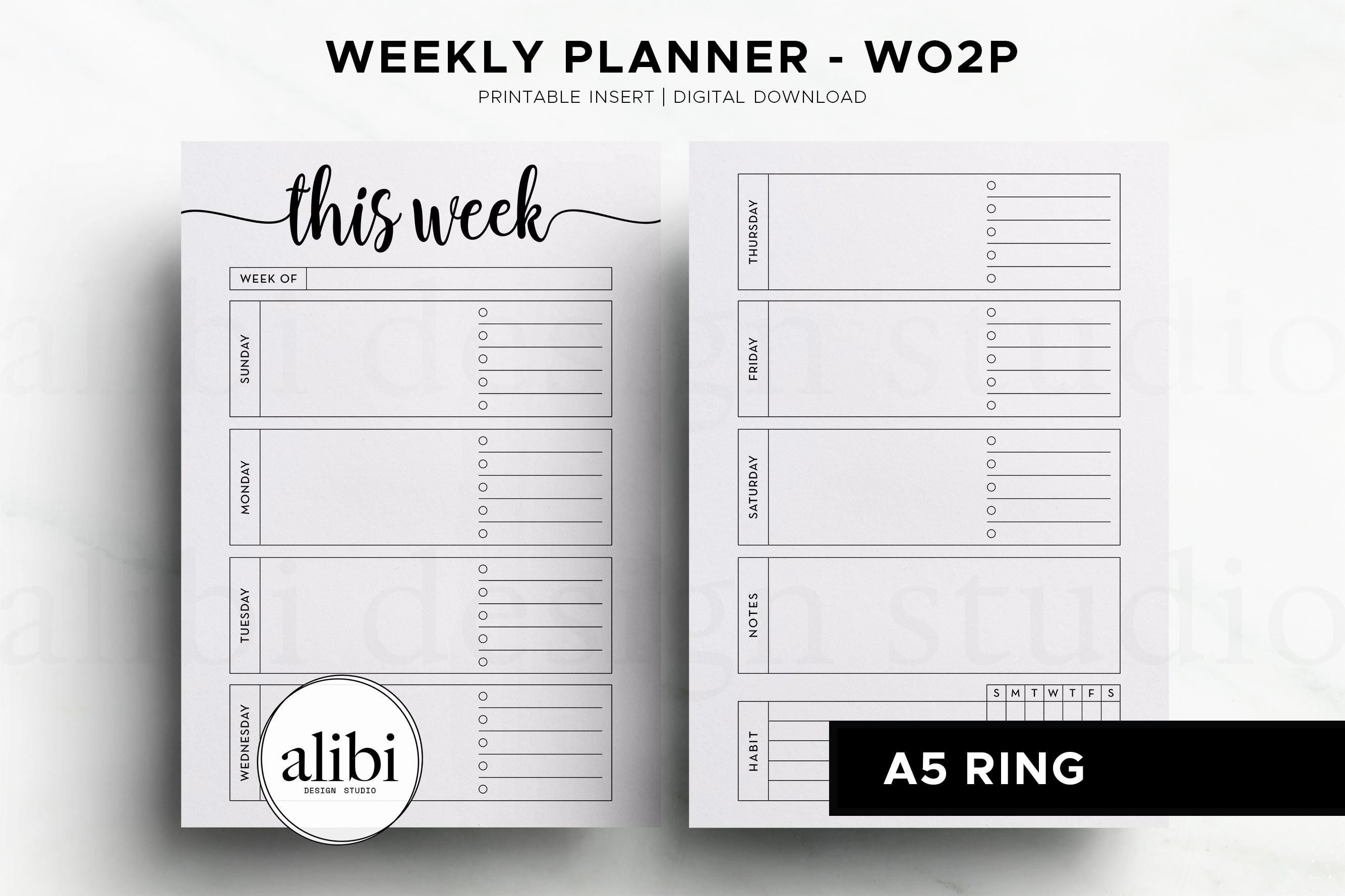 A5 Weekly Planner Printable Week on 2 Pages Daily Task List Habit ...