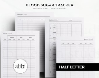 Half Letter Printable Blood Sugar Tracker Diabetes Log PCOS Management - Health Journal Glucose Log Insulin Resistance