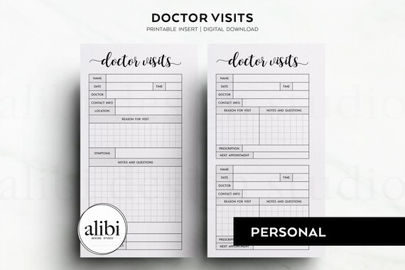Personal Doctor Visits, Medical Appointment Tracker Personal Printable Planner Inserts Medical Record Health Planner Medical Inserts
