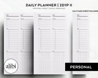 Personal Daily Planner 2 Days on 1 Page Daily Schedule Journal Personal Printable Planner Inserts