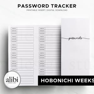 Afdrukbaar Hobonichi Weeks-wachtwoordtracker, Account Keeper-planner invoegen, websitebeheerder wachtwoordbewaarder, Hobo Weeks Instant download pdf