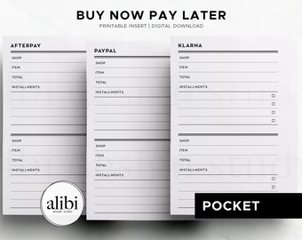 Pocket Buy Now Pay Later Tracker Afterpay Tracker BNPL Payment Planner Installment Log Pocket Planner Printable Expense Tracker Debt Log