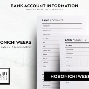 Rastreador de información de cuenta bancaria de Hobonichi Weeks Planificador financiero Información de tarjeta de crédito Detalles bancarios Cuaderno de viaje de Fauxbonichi