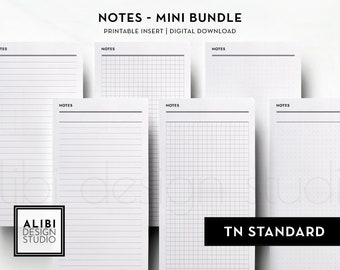 Standard TN, Basic Notes Bundle Notes. Writing Paper Grid Paper Dot Paper Lined Paper Student Planner Travelers Notebook Printable Inserts