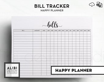 Happy Planner Bill Tracker Financial Planner HP Classic Printable Inserts Budget Planner