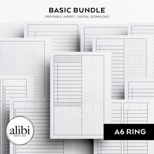 A6 Basic Printable Planner Inserts Bundle - Grid Paper Dot Grid Lined ...