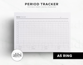 Calendario menstrual A5, seguimiento de síntomas menstruales, seguimiento de ovulación, planificador de fertilidad, insertos imprimibles para planificador A5.
