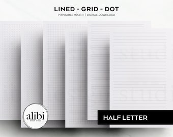 Half Letter Grid Paper Dot Grid Lined Paper Printables Half Letter Printable Planner Inserts