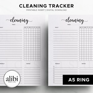 A5 Cleaning Tracker Weekly Tracker Home Cleaning Schedule Printable Insert Chore Planner Household Organizer A5 Printable Planner Inserts