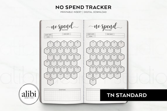 Standard TN No Spend Tracker, Savings Planner Travelers Notebook Printable Inserts Monthly Planner No Spend Challenge Regular Midori Refill