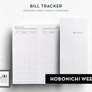 Semanas Hobonichi, Seguimiento de facturas, Factura mensual, Semanas Hobo, Insertos imprimibles, Planificador financiero, Organizador de facturas, Planificador mensual, Resumen financiero