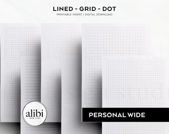 Personal WIDE Grid Paper Dot Grid Lined Paper Printables PW Printable Planner Inserts