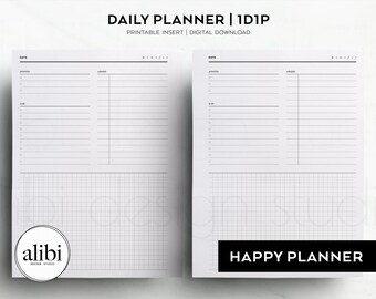 Happy Planner Daily Planner One day on one page ournal Daily Schedule Grid Paper HP Classic Printable Inserts