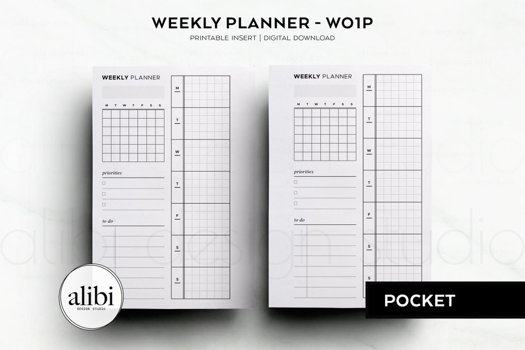 Pocket Weekly Planner Week on 1 Page Monthly Calendar Week at a Glance ...