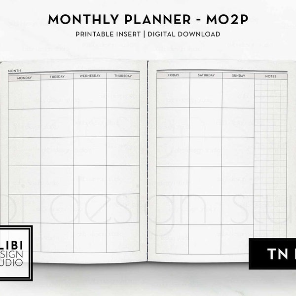 B6 TN Monthly Planner Undated Calendar Month on 2 Pages Travelers Notebook Printable Inserts Monthly Agenda Monthly Overview Mo2P