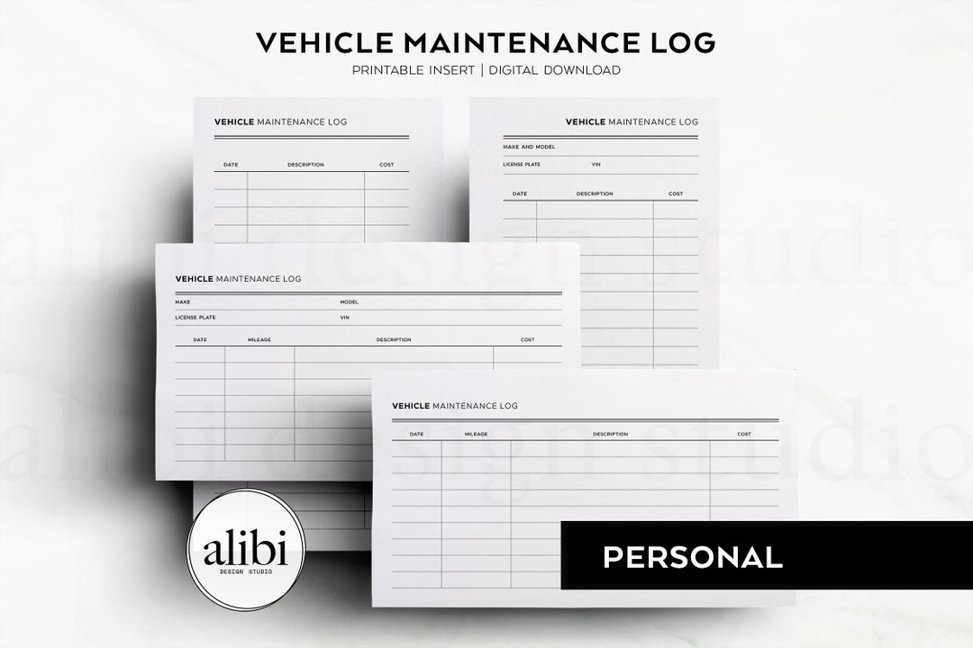 Personal Vehicle Maintenance Log Personal Printable Planner Inserts Car ...