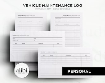Personal Vehicle Maintenance Log Personal Printable Planner Inserts Car Service & Mileage Tracker | Digital Download