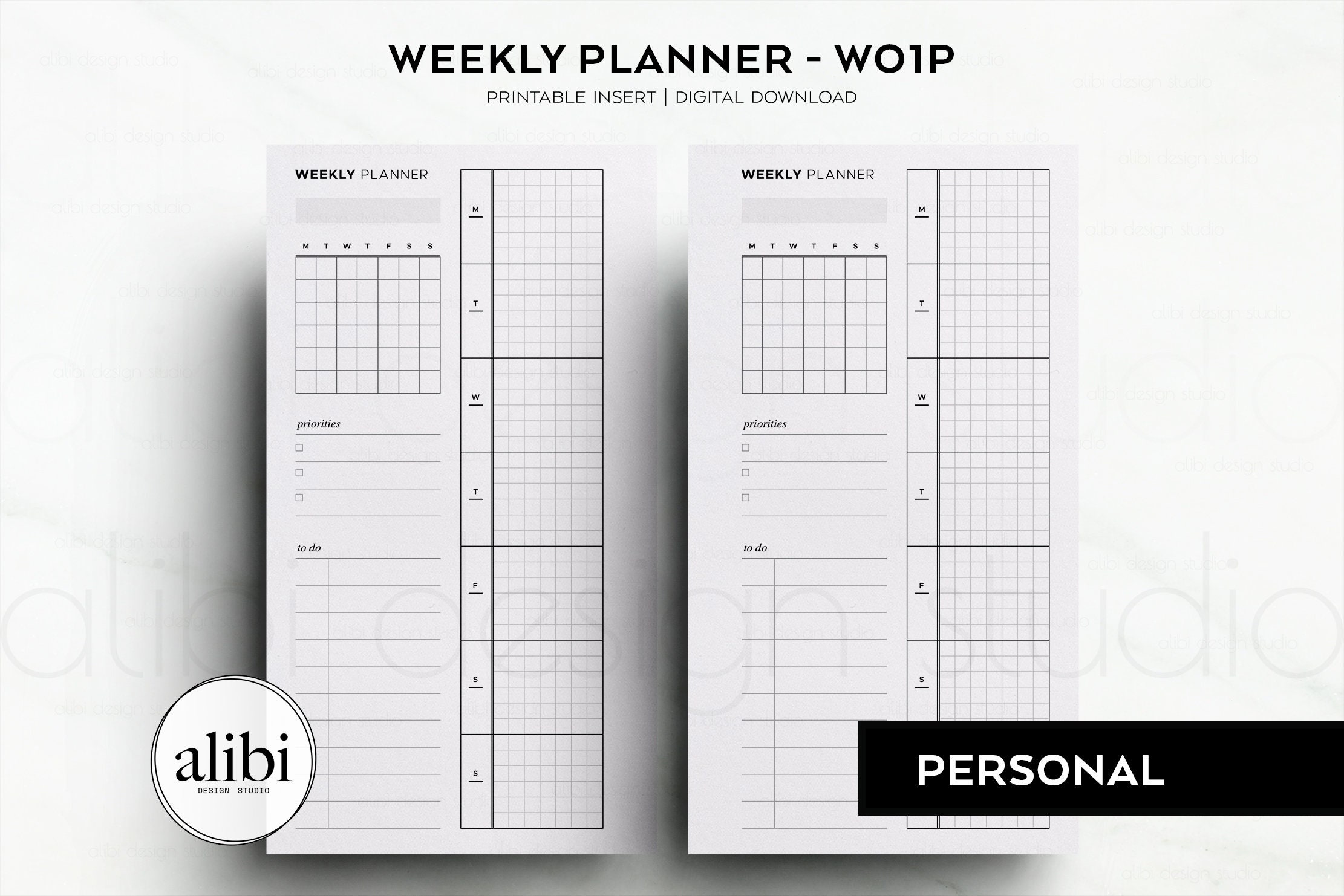 Personal Weekly Planner Week on 1 Page Monthly Calendar Week at a ...