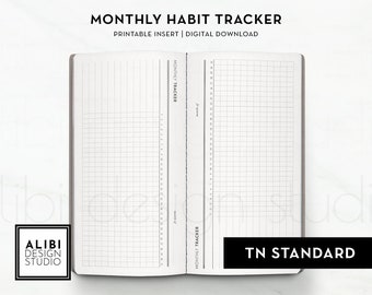 Standard TN Habit Tracker Monthly Planner Traveler's Notebook Printable Inserts Refill Midori Regular