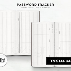 Standard TN Password Tracker Password Manager Traveler's Notebook Printable Insert Refill Website Login Organizer
