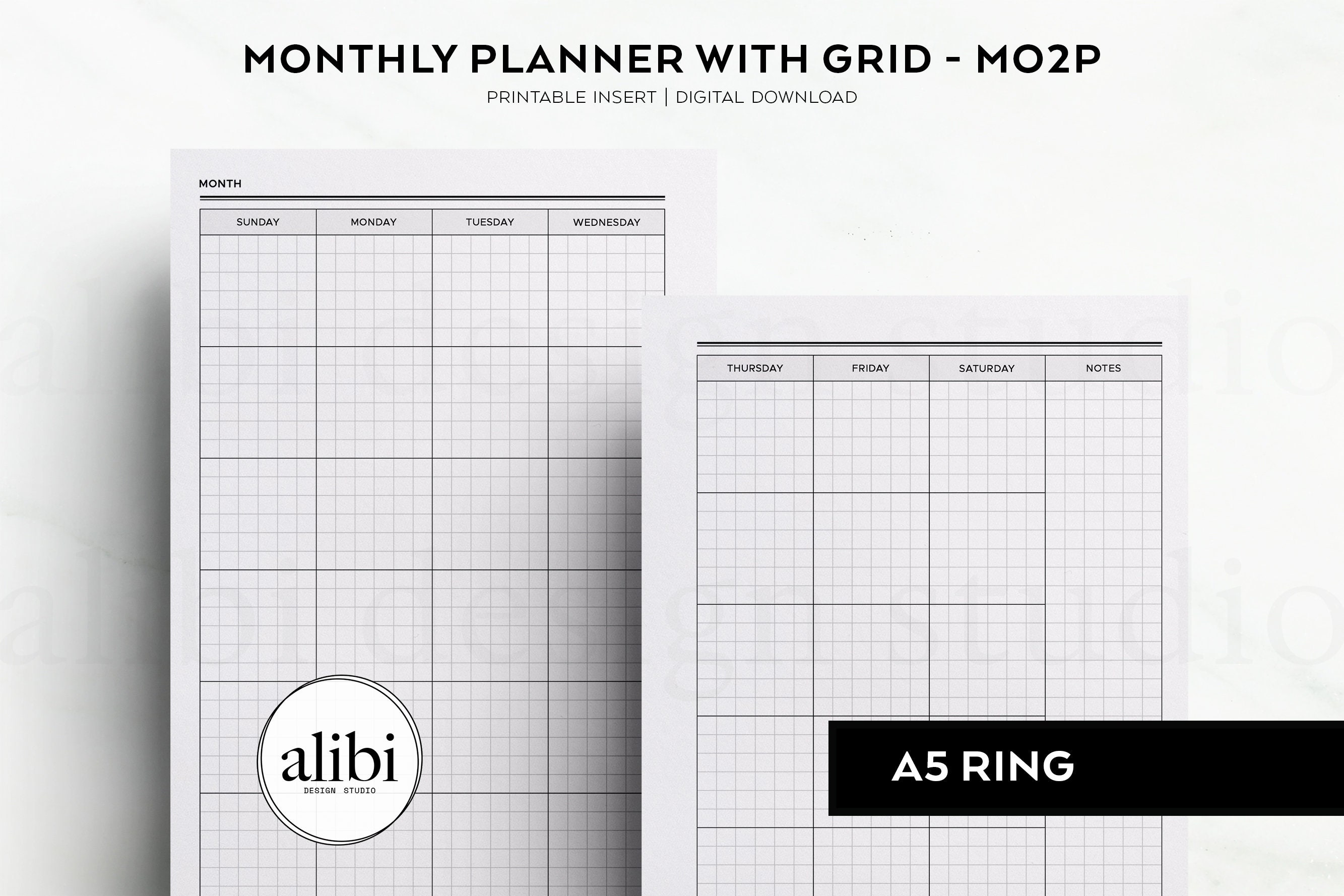 A5 Monthly Planner With GRID A5 Printable Planner Inserts Undated ...