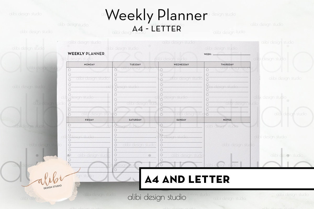weekly planner weekly calendar a4 and letter printable to etsy