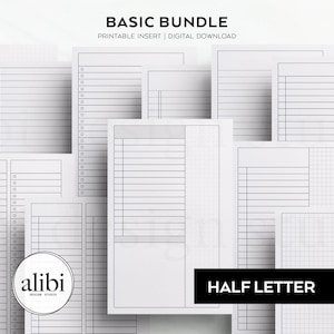 Half Letter Basic Printable Planner Inserts Bundle - Grid Paper Dot Grid Lined Paper Daily Planner Journaling Student Planner Notes Bundle