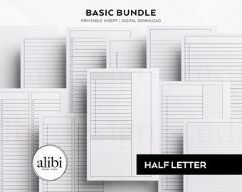 Halve letter standaard afdrukbare planner invoegsels bundel - raster papier stipraster gelinieerd papier dagelijkse planner journaling student planner notities bundel