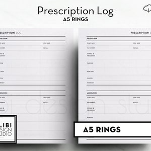 A5, Prescription Log, Prescription Tracker A5 Planner Inserts, Medical Information Planner Doctor Visits Health Planner