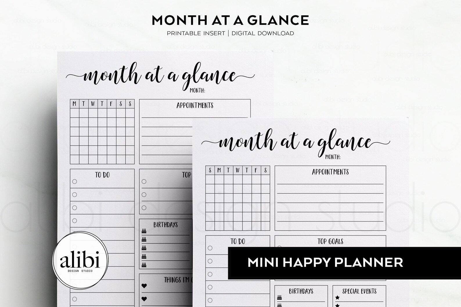 HP MINI Monthly Planner, Month at a Glance Mini Happy Planner Printable ...