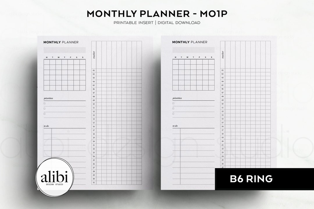 B6 Rings Month at a Glance Habit Tracker Monthly Planner B6 Printable ...