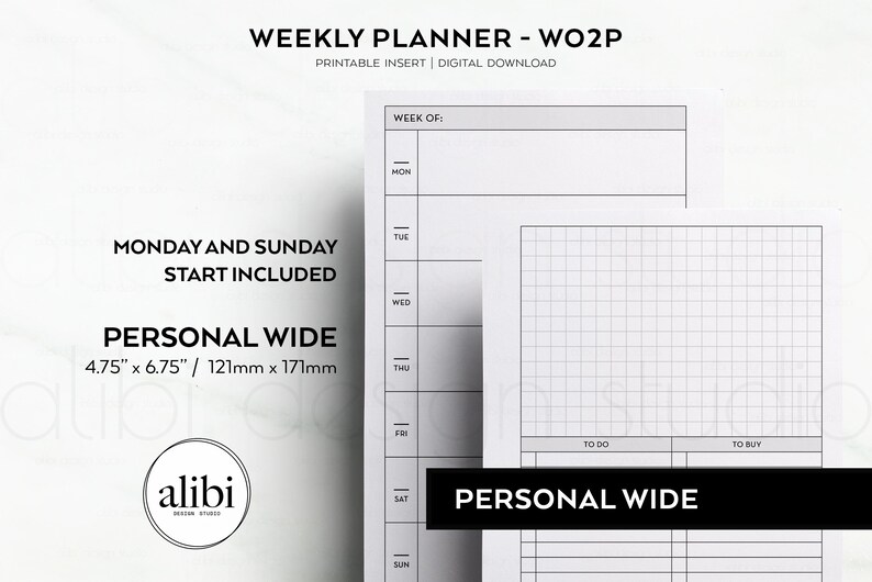 Personal WIDE Weekly Planner Week on 2 Pages Personal Wide Printable ...