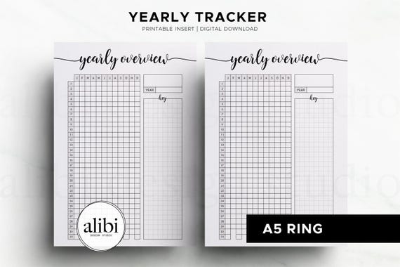 A5 Yearly Tracker Printable Pixel Grid Yearly Tracker | Annual Habit Tracker A5 Printable Planner Yearly Planner Insert Digital Download
