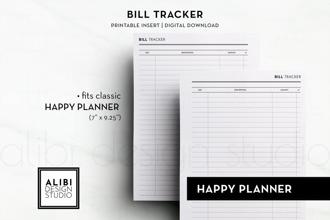 Happy Planner HP Classic Bill Tracker Monthly Bill Printable - Etsy