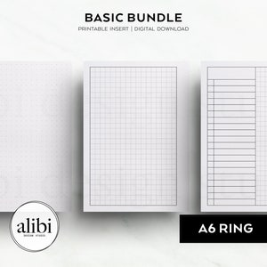 A6 Basic Printable Planner Inserts Bundle - Grid Paper Dot Grid Lined ...