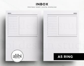 A5 Inbox Printable Planner Insert | Task List Sticky Note Square Grid Notes Digital Download PDF A5 Printable Planner Inserts