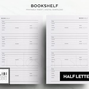 Estantería de media letra Libros para leer Lista de libros Lista de lectura Inserciones de planificador imprimibles