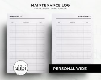 Personal WIDE Printable Maintenance Log Maintenance Record PW Printable Planner Inserts