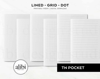 Pocket TN Grid Paper Dot Grid Lined Paper Printables Travelers Notebook Printable Inserts