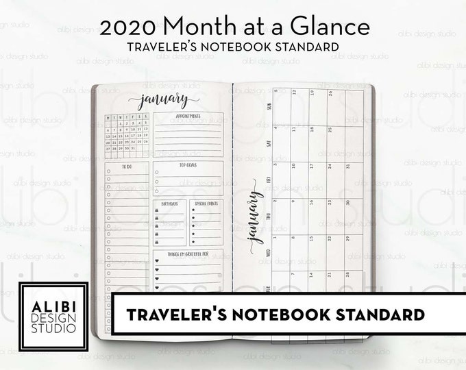 Standard TN, 2020 Planner, Monthly Planner, 2020 Calendar for Travelers